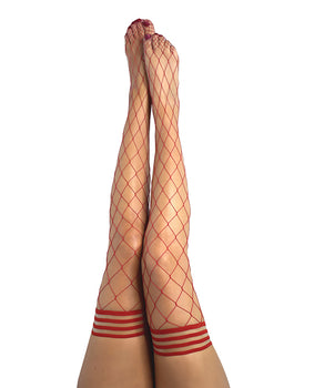 Claudia Red Large Net Fishnet Thigh Highs - Featured Product Image