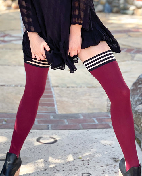 Kixies Heather Cranberry Thigh Highs - featured product image.