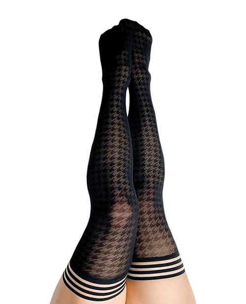 Kix'ies Meaghan Houndstooth Thigh Highs: Sophisticated Stay-Up Elegance - featured product image.