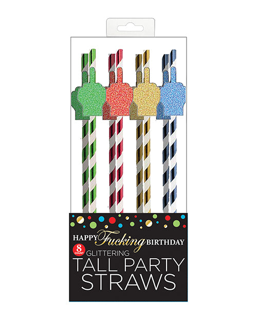 Glitter Finger Happy Birthday Paper Straws - Pack of 8 - featured product image.