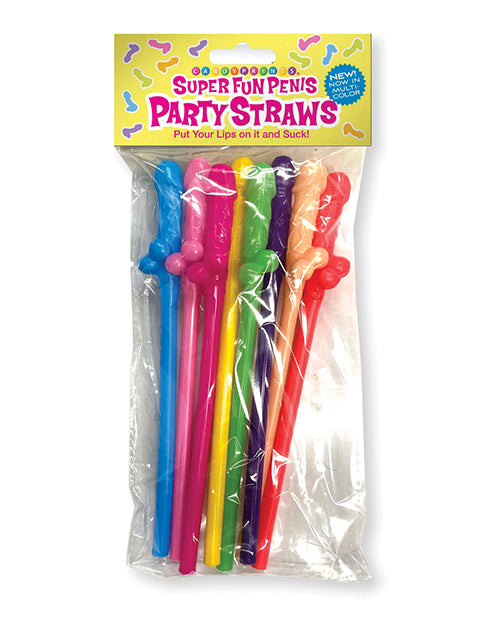 Pajitas de fiesta multicolores para pene súper divertidas, paquete de 8 Product Image.