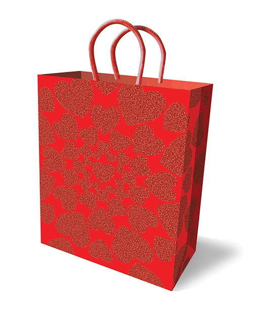 10-Inch Glitter Hearts Gift Bag Product Image.