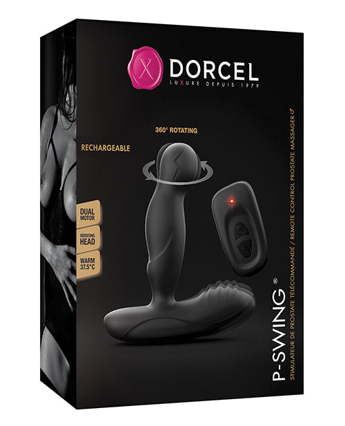 Dorcel P-Swing Black Prostate Massager: Rotating Head, Heating Mode & Remote Control Product Image.