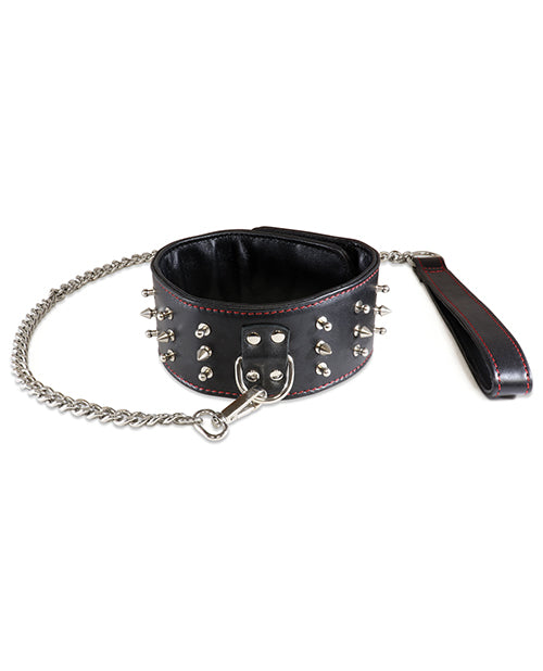 Shop for the Sultra Black Lambskin Studded Collar with 24" Chain: Luxury Control & Comfort at My Ruby Lips