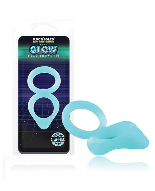 Potenciador dual Rock Solid que brilla en la oscuridad con cosquilleo de clítoris - Azul - featured product image.