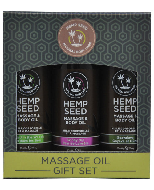 Set de regalo de aceite de masaje corporal Earthly - 2 oz Skinny Dip, Naked in the Woods y Guavalava - featured product image.