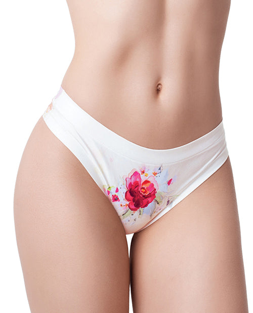 Flower Power Rose Print Thong Product Image.
