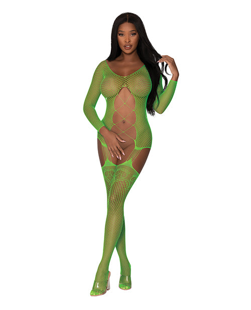 Shop for the Sultry Seamless Fishnet Gartered Catsuit at My Ruby Lips