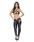 Conjunto de sujetador halter y pantalones con abertura Liquid Onyx en negro