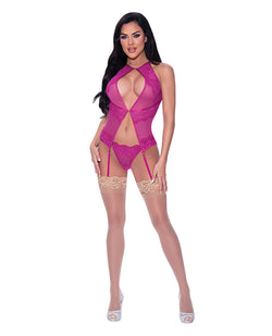 Berrylicious Pink Lace Halter Basque & G-String Set