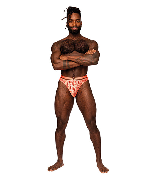 Rude Awakening Mesh Strap Thong in Neon Orange Product Image.