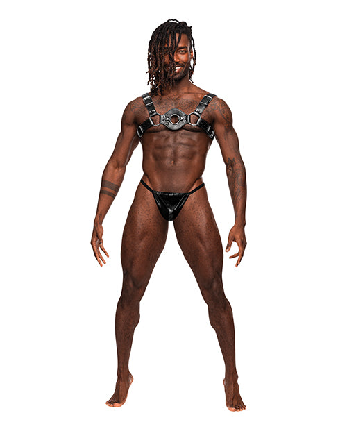 Male Power Libra PU Leather Chest Harness - Edgy Adjustable Design with Metal Studs - featured product image.