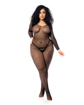 Sultry Black Fishnet Long Sleeve Body Stocking