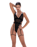 Black Shadow Panel Bodysuit with Garters & Crotch Closure