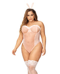 Enchanting Pink Sexy Bunny Underwire Bodysuit with Lace-Up Back & Head Piece