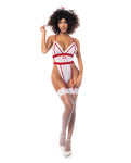 Conjunto de body de enfermera seductor en blanco/rojo