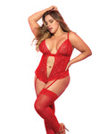 Scarlet Temptation Lace & Mesh Teddy with Garter Straps