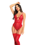 Body con aros de encaje de corazón rojo en talla L/XL