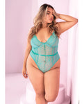 Aqua Floral Lace Peek-A-Boo Teddy