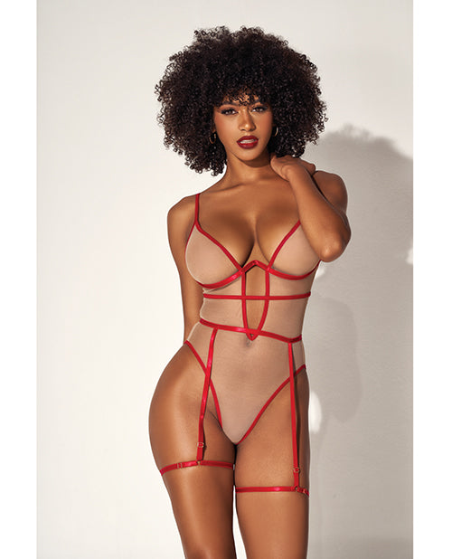 Body con aros color nude/rojo y abertura en forma de corazón - featured product image.
