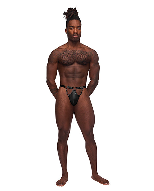 Fetish Jouster Front Ring G-string in Black Product Image.