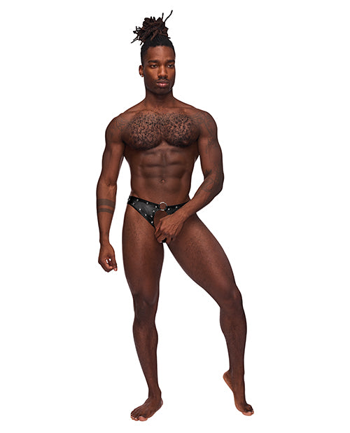 Fetish Cyclops Black Pouchless Jock Strap Product Image.