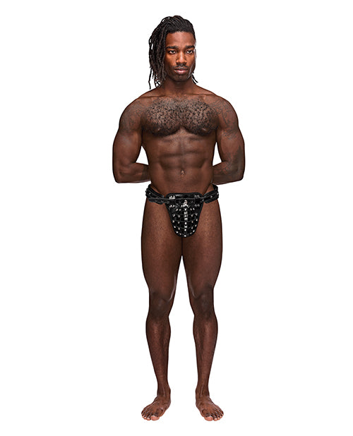 Male Power Leather Taurus Buckle Thong 🖤 - featured product image.