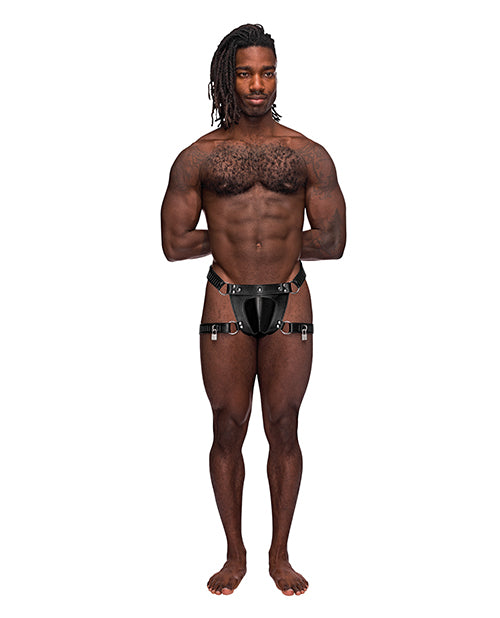 Male Power Leather Scorpio Adjustable Thong 🖤 Product Image.