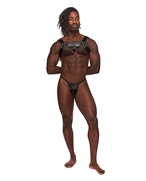 Male Power Leather Aries Single Ring Harness - Black Product Image.