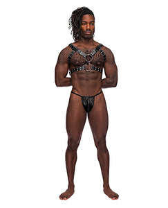 Male Power Leather Gemini Double Ring Harness
