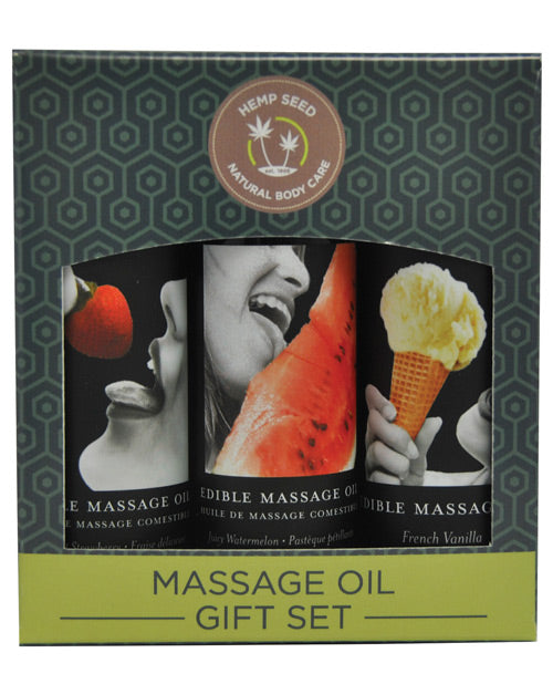 Trío de aceites de masaje comestibles Earthly Body - Set de regalo de 2 onzas Product Image.