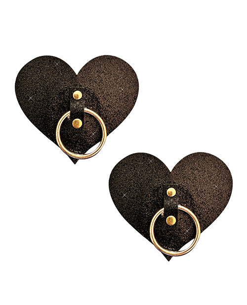 After Midnight Black Glitter Hoop Heart Pasties - Set of 2 Product Image.