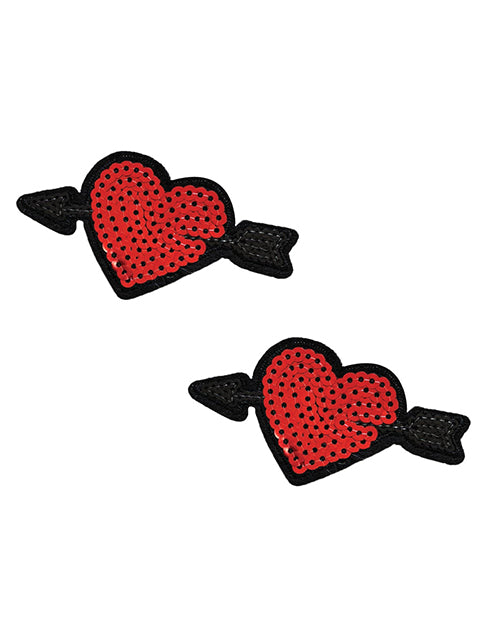 Empanadillas de corazón con flechas de lentejuelas en rojo - Juego de 2 Product Image.