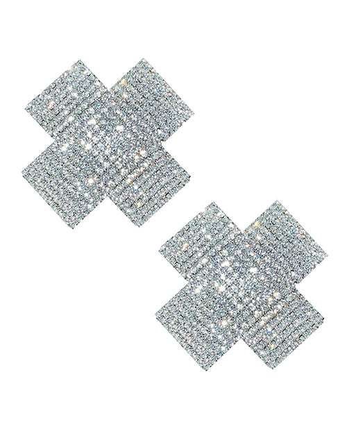 Neva Nude Cross Crystal Jewel Pasties de silicona reutilizables para pezones - Transparente O/S - featured product image.