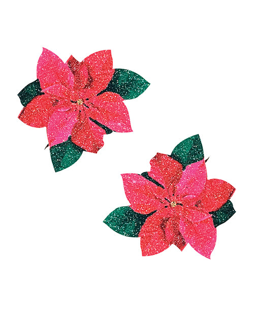 Neva Nude Poinsettia Glitter Flower Pasties - Alegría navideña festiva - featured product image.