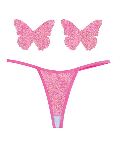 Naughty Knix Bella Rosa Shimmer G-String & Pasties - Soft Pink Product Image.