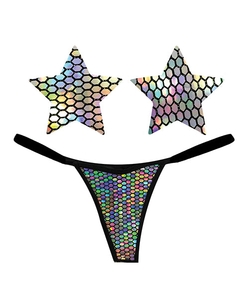 Neva Nude Mirrored Mayhem Holographic G-String & Pasties Product Image.