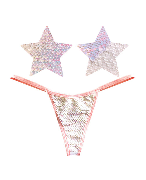 Neva Nude Naughty Knix Princess Bride Tanga con lentejuelas y pastas - Rosa/Blanco Product Image.