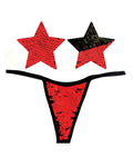 Elegancia de Enchantress: Tanga y empanadas de lentejuelas con tirón Sookie de Naughty Knix en rojo/negro