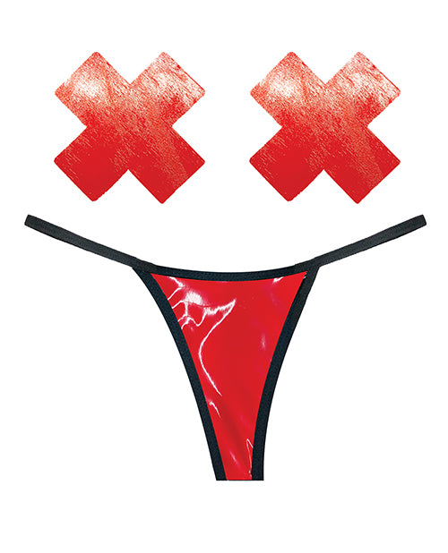 Tanga y empanadillas de vinilo rojo de Naughty Knix Vixen - featured product image.