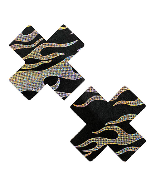 Neva Nude Robo Meltdown Holographic X Factor Pasties - Black/Silver O/S Product Image.