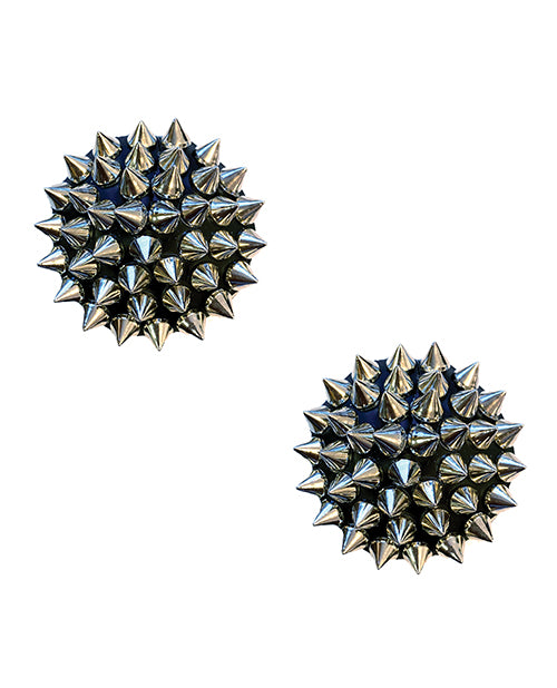 Neva Nude Burlesque Bowser Spike Pleather Pasties de silicona reutilizables - Plata/Negro O/S - featured product image.