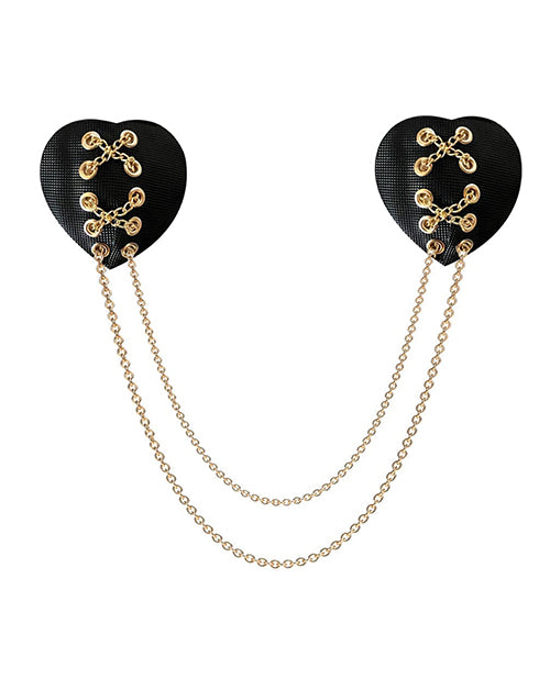 Neva Nude Black Heart Chained Pasties Product Image.