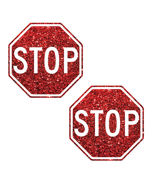 Neva Nude Red Stop Sign Glitter Pasties: Daring Glamour Product Image.