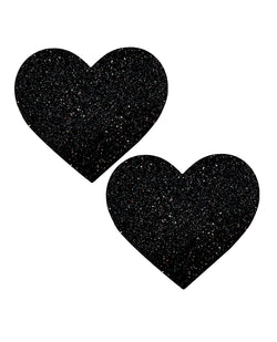 Black Malice Queen Status Glitter Heart Pasties - Cobertura potenciadora para senos más grandes