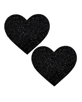 Black Malice Queen Status Glitter Heart Pasties - Empowering Coverage for Larger Breasts - Featured Product Image