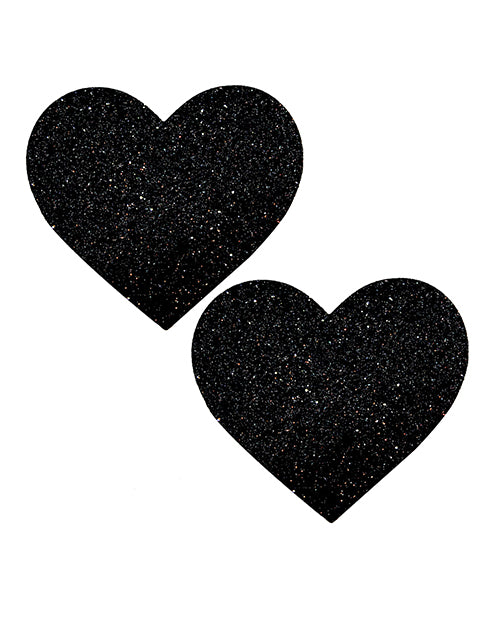 Black Malice Queen Status Glitter Heart Pasties - Cobertura potenciadora para senos más grandes - featured product image.