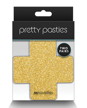 Glamourous Black/Gold Glitter Cross Pasties - 2 Pairs - Featured Product Image