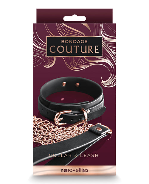 NS Novelties Black Bondage Couture Collar & Leash Set Product Image.