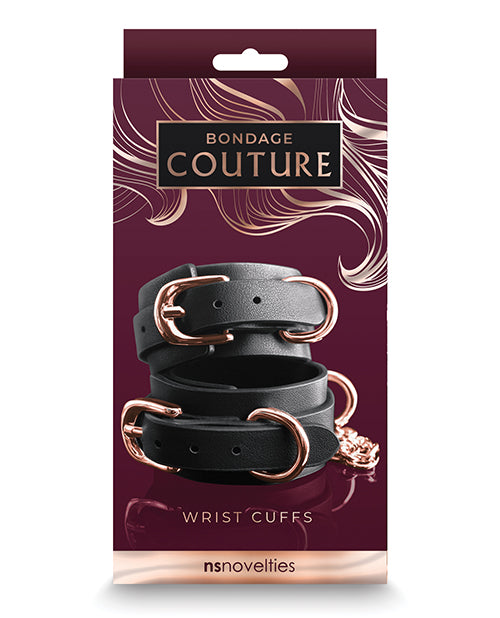 NS Novelties Black Bondage Couture Wrist Cuffs: A Touch of Luxurious Seduction Product Image.